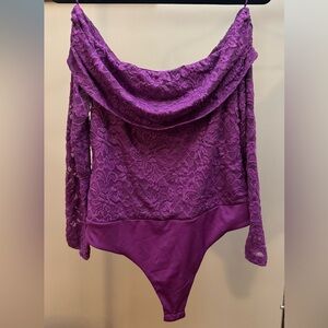 AFRM LA Off-the-Shoulder Purple Lace Bodysuit